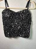Women XL Black And Silver Sequence Cropped Top