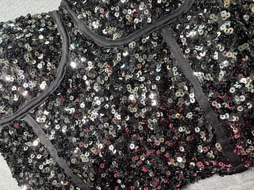 Women XL Black And Silver Sequence Cropped Top