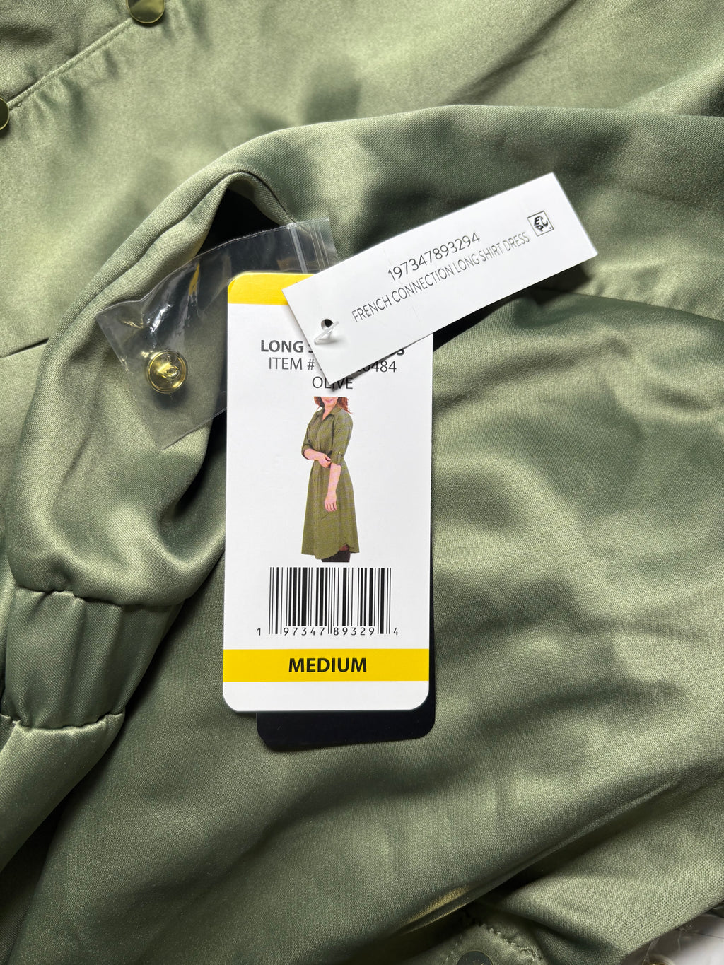 French Connection Deep Green Faux Silk Collared Button Up Belted Dress